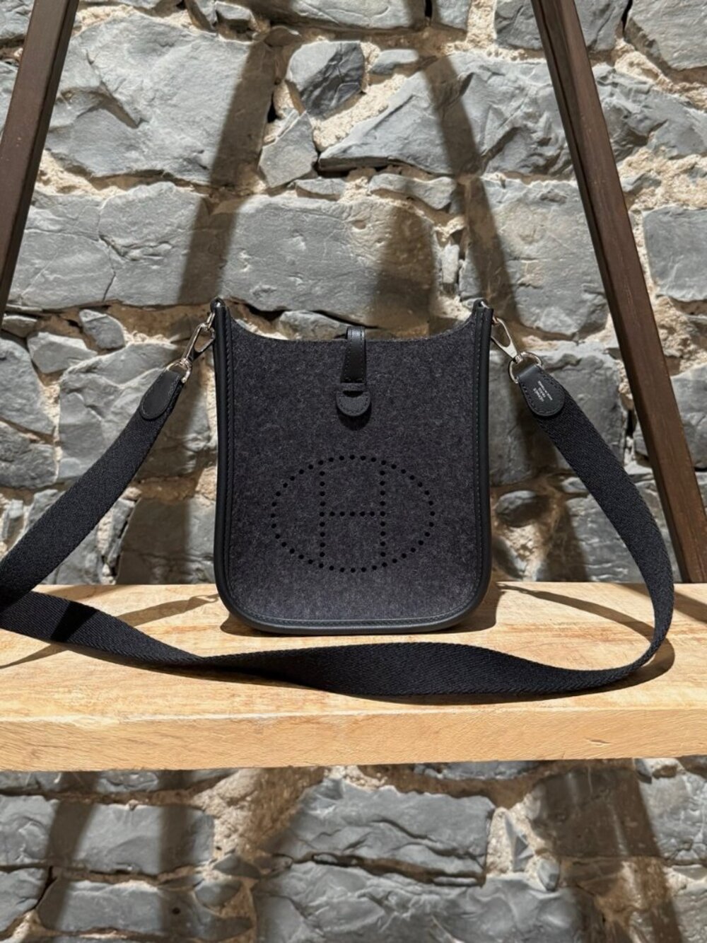 Hermès 2023 Black Wool Feutre Evelyne 16 TPM Crossbody Bag